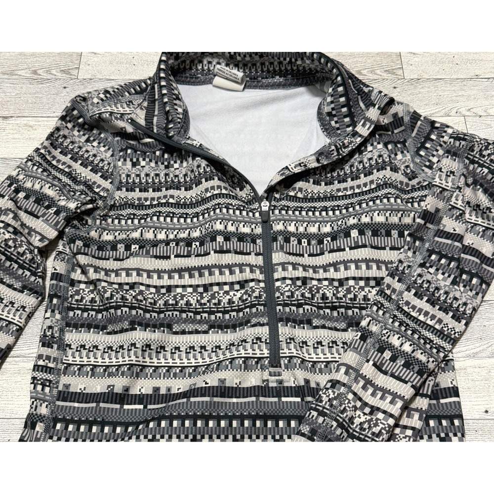 Nike Pro Dri-FIT Womens Small Quarter Zip Geometric Pixel Long Sleeve Top Grey